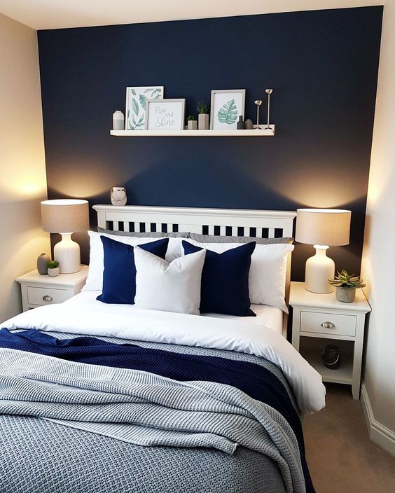 cozy navy blue bedroom